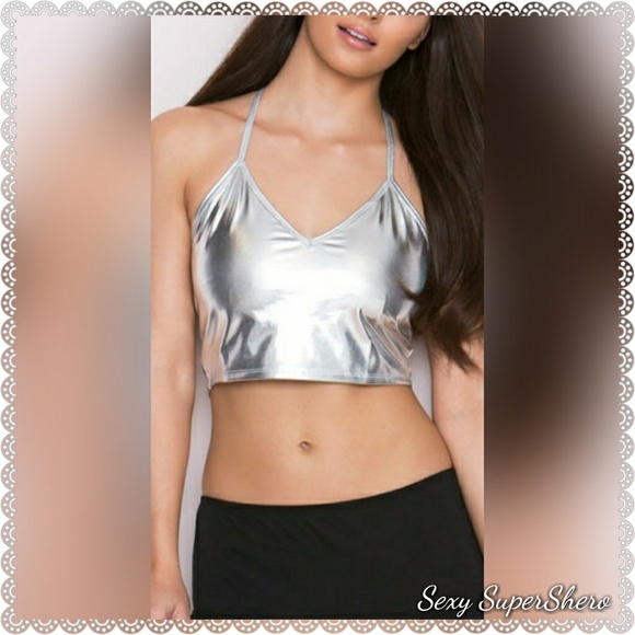Sexy SuperShero Tops - 💣BLACK FRIDAY SALE!⚡🆕 Silver Metallic Halter Top/club/rave/Festival
